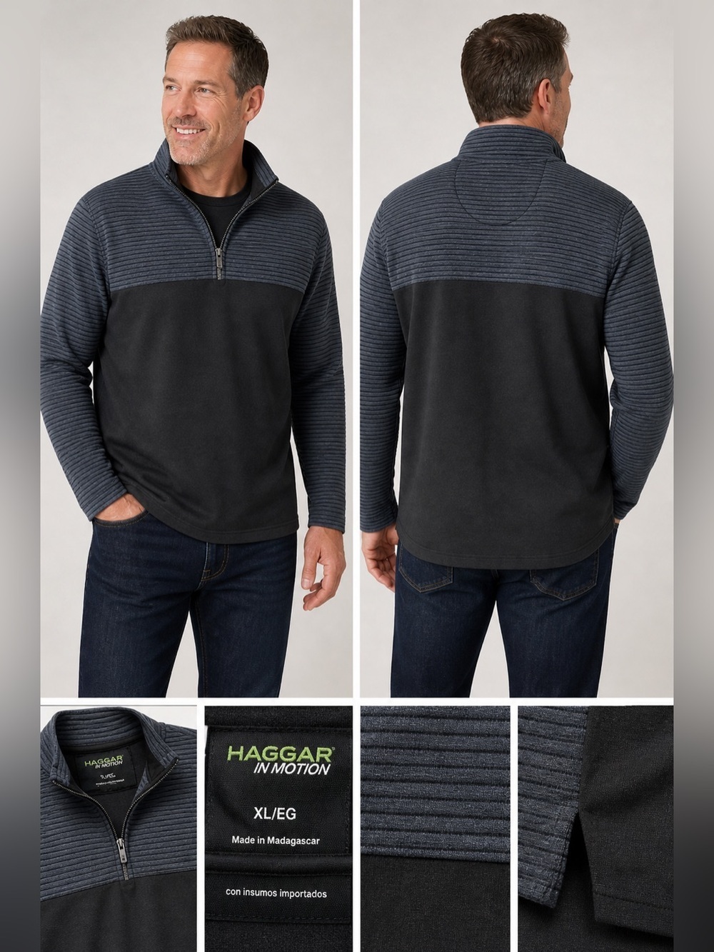 Haggar In Motion Black blue Pullover XL